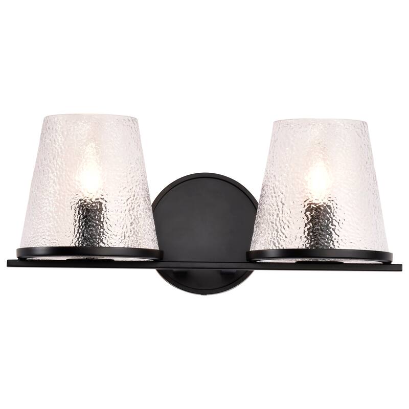 Valentine 2 Light Vanity Black Finish Hammered Glass