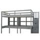 preview thumbnail 13 of 36, Wooden Twin Size Bed High Loft Platform Bed Frame with Storage Stairs , Double Desks and Shelves for Kids Bedroom