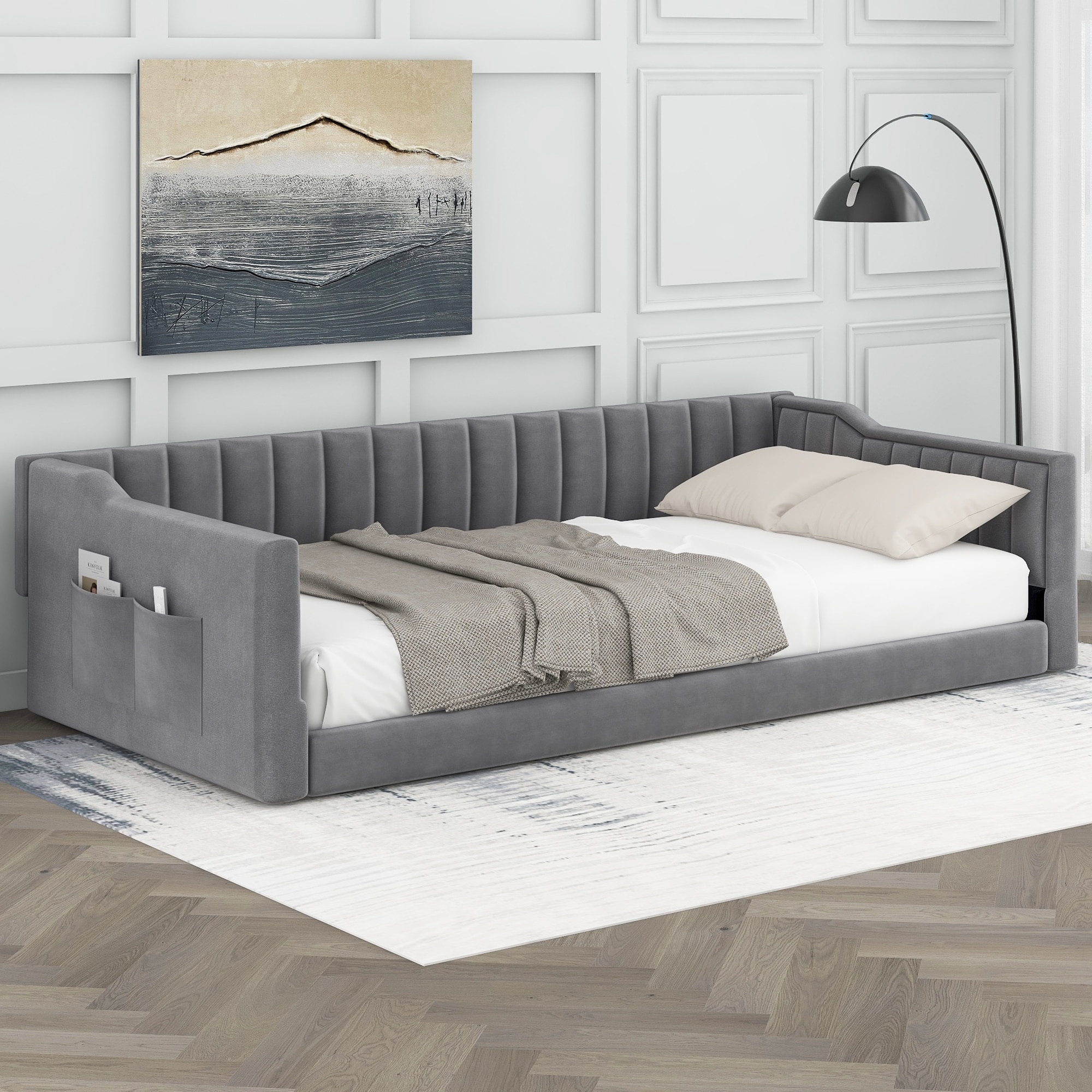 Twin XL Size Upholstered Daybed with Side Storage Pocket