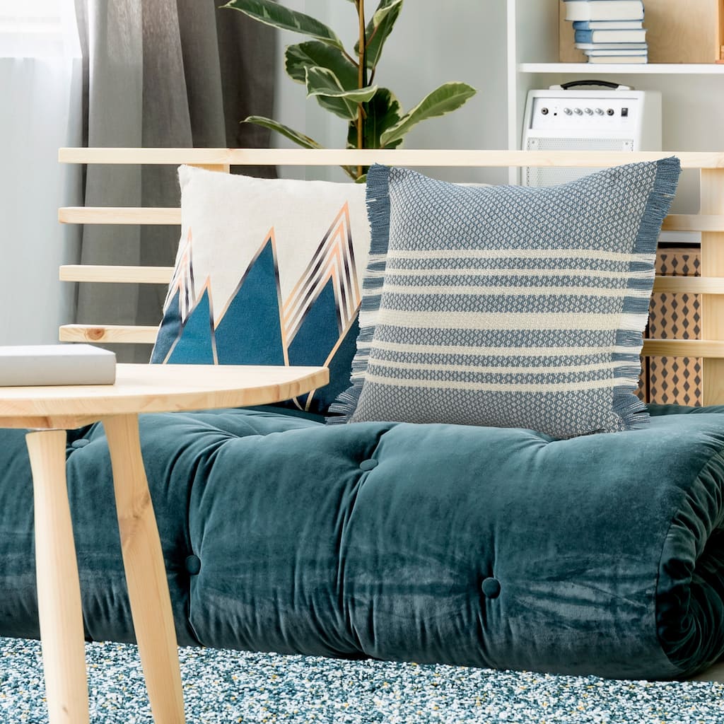 Sevita Centered Stripes Woven Throw Pillow with Fringe