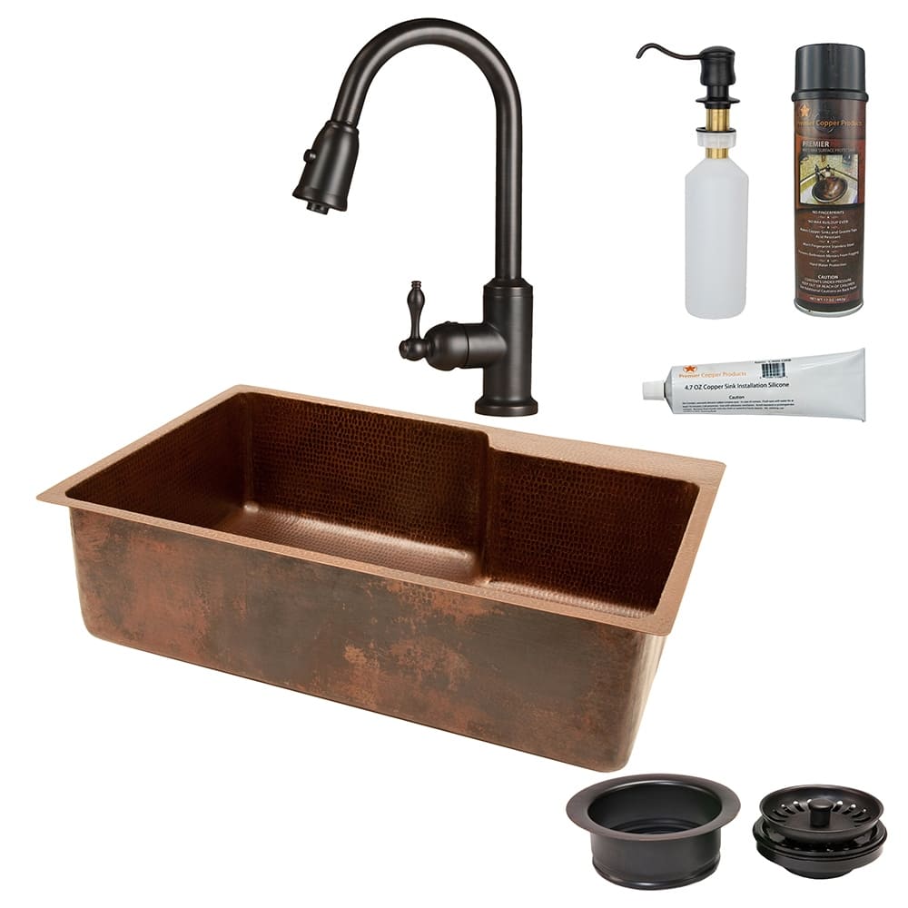 Premier Copper Products Kitchen Sink, Pull Down Faucet and Accessories Package