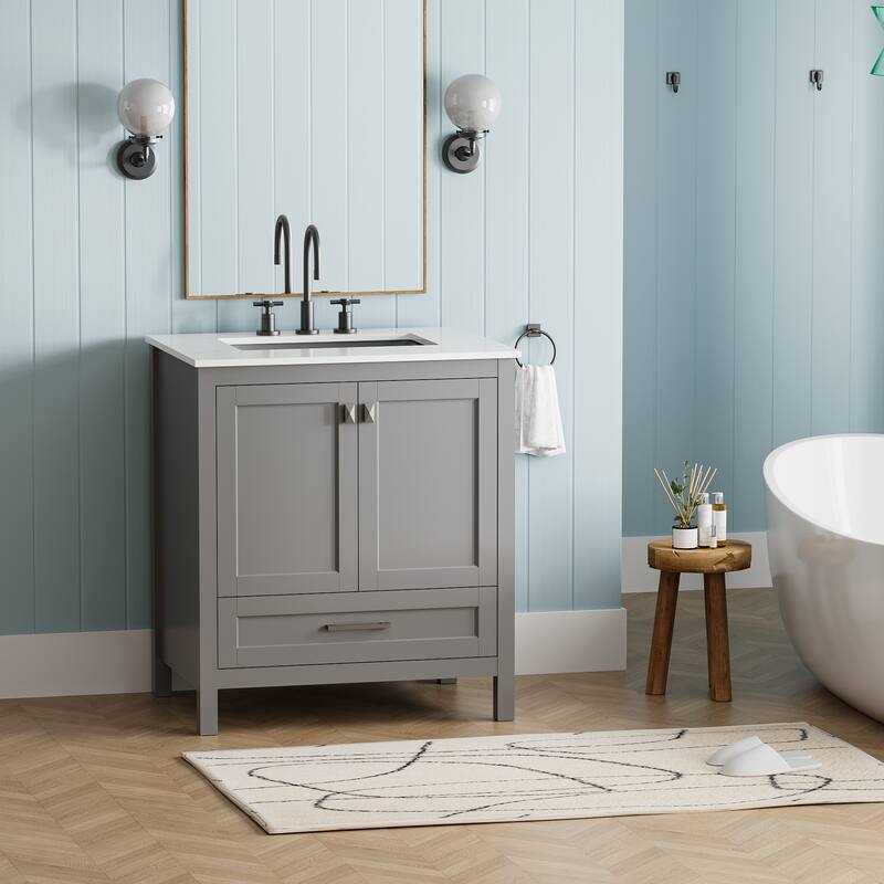 Bathroom Vanity with Sink, Storage Cabinet with Marble Countertop, Bathroom Vanities with Soft Close Doors and Large Drawer