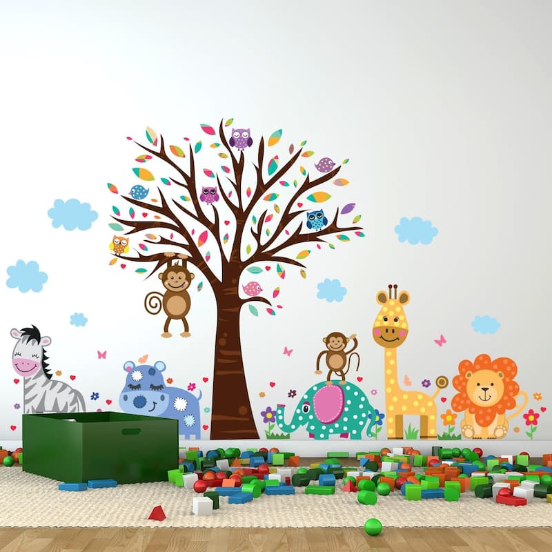 Walplus Wall Sticker Happy London Zoo Animal Tree Kids Art Decal