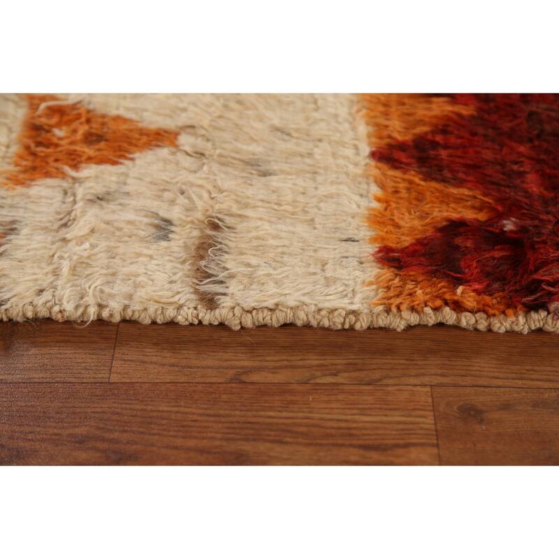 Hand Knotted Oriental 100% Wool Carpet Modern Tribal Beige & Ivories Moroccan Area Rug - 9' 8'' X 6' 8''