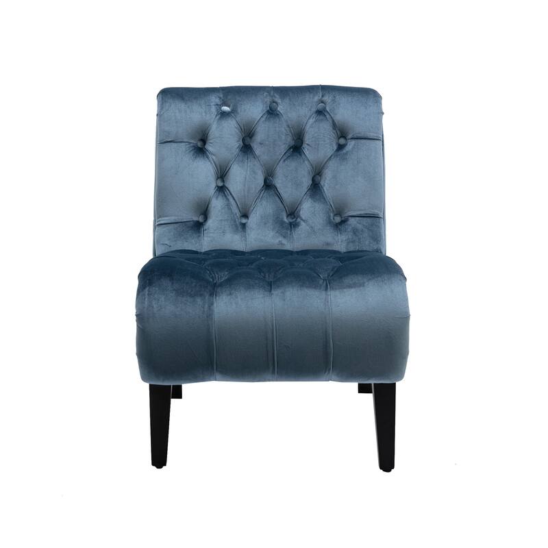 Velvet Button Tufted Upholstered Leisure Chair with Black Wooden Legs