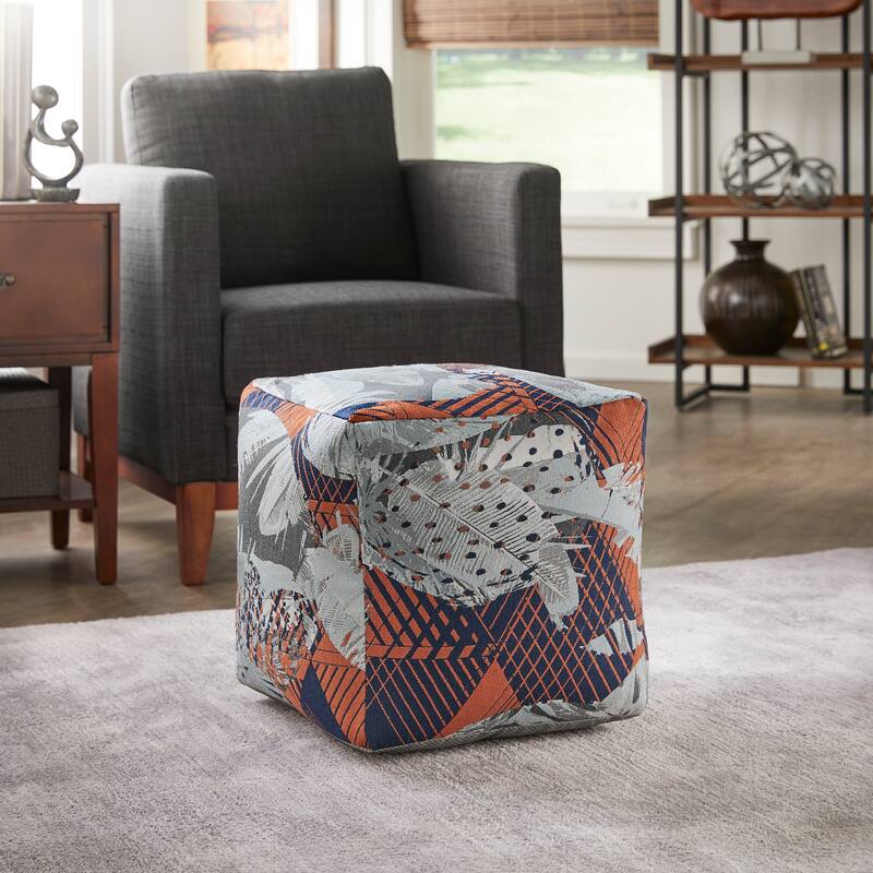 Brunico Upholstered Square Pouf Ottoman by iNSPIRE Q Bold - Multicolored Abstract Pattern Fabric