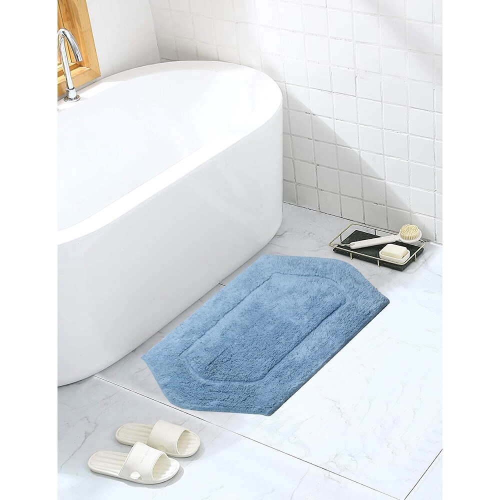 Home Decorators Collection 17 in. x 24 in. Aqua Green Textured Border Cotton Machine Washable Bath Mat, Blue