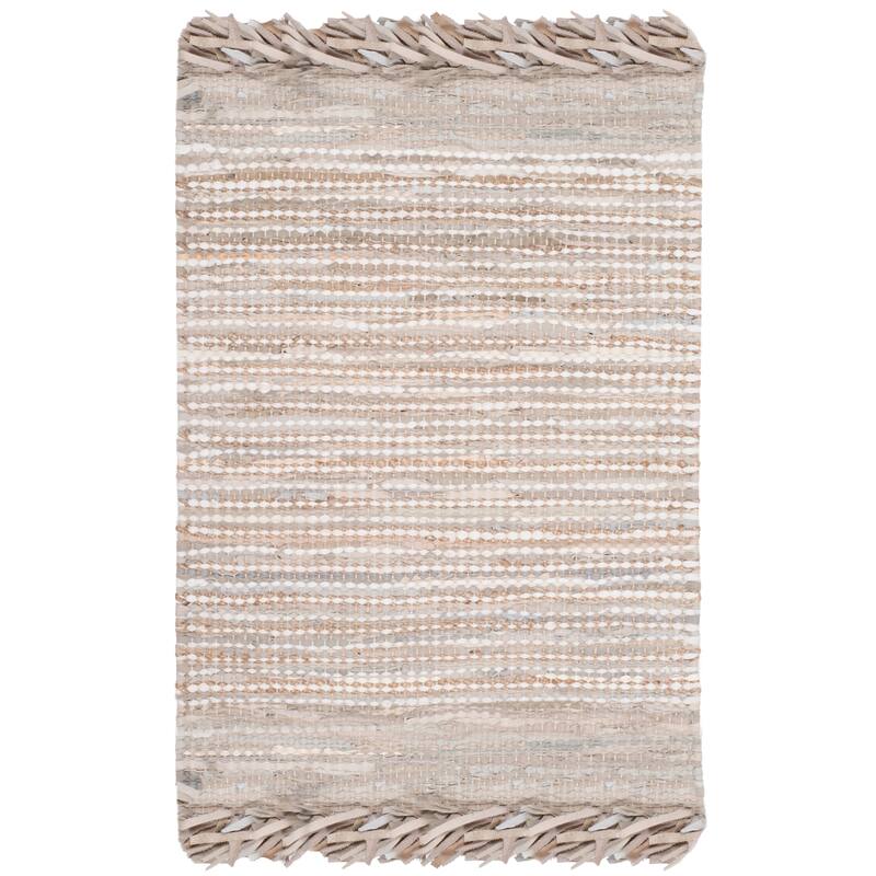 SAFAVIEH Handmade Vintage Boho Leather Lia Modern Stripe Leather - 2' x 3' - Beige/Multi - Rectangle
