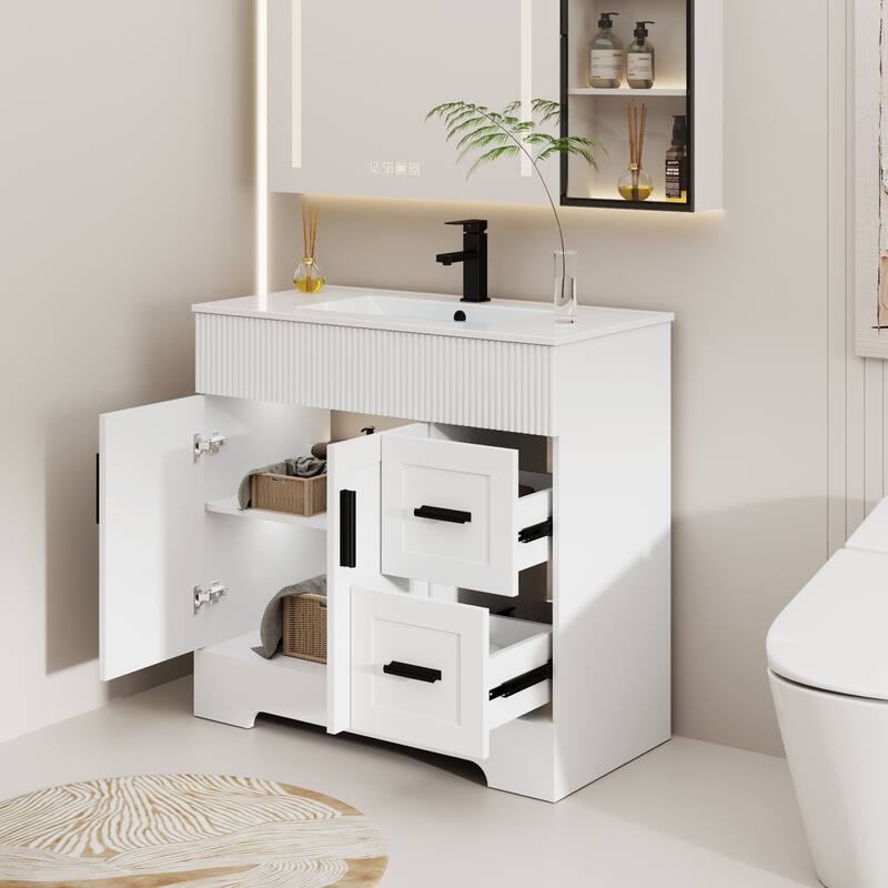 Modern 24/30/36/48" Wave-Line Bathroom Vanity Set with Sink & Faucet