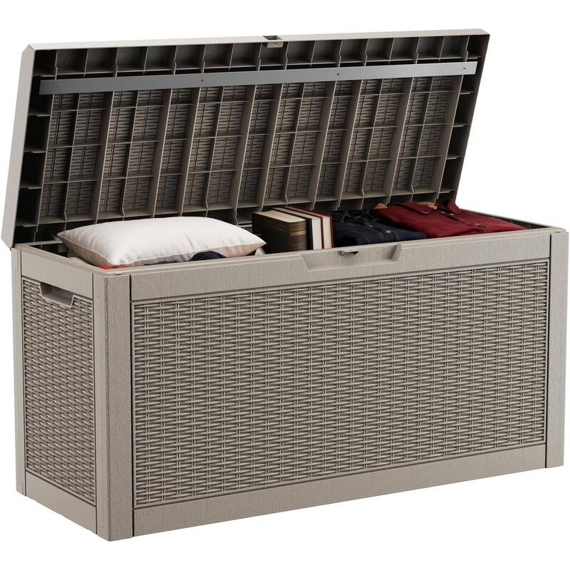 60-gallon outdoor storage resin deck case, weather-resistant and lockable (black) - Beige