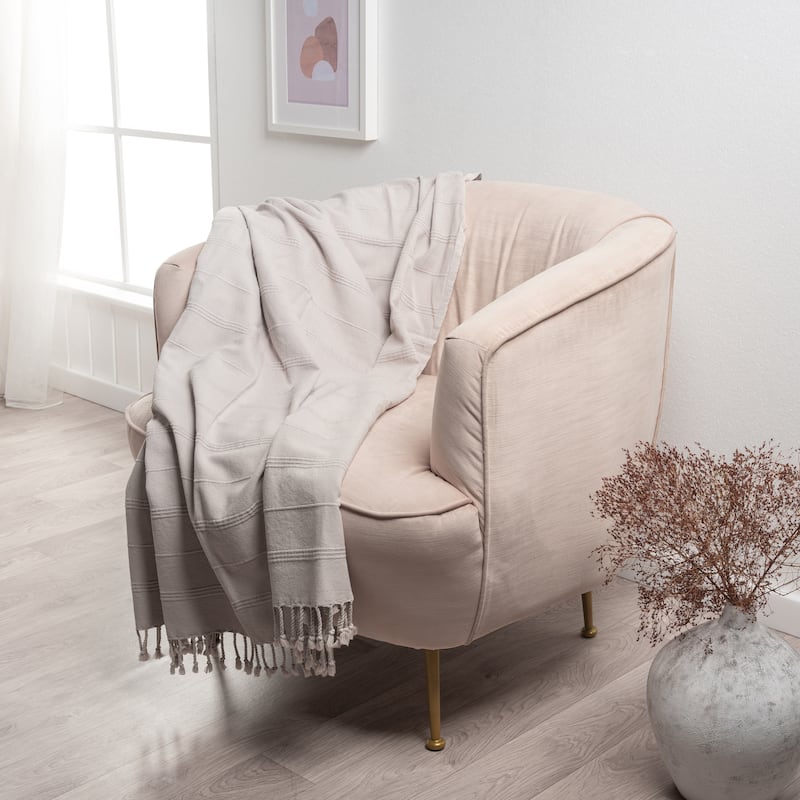 Sevita Striped Premium Turkish Cotton Standard SizeThrow Blanket - Beige