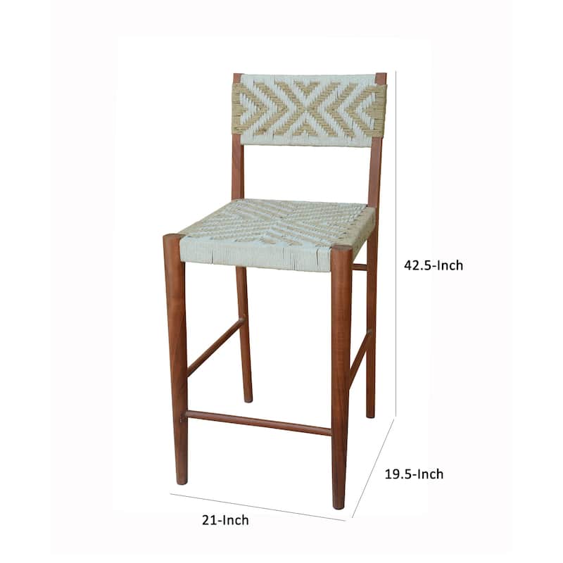 Cero 29 Inch Barstool Chair Set of 2, Wood, Cotton Woven, Brown, Gray