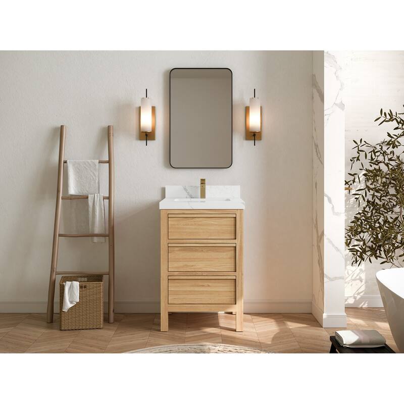 Willow Collections 24 x 22 Elizabeth Teak Single Bowl Sink Bathroom Vanity with Quartz or Marble Countertop