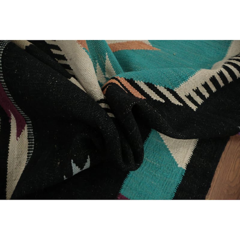 Hand Woven Oriental 100% Wool Carpet Southwestern Tribal Black Kilim Area Rug - 9' 10'' X 8' 4''