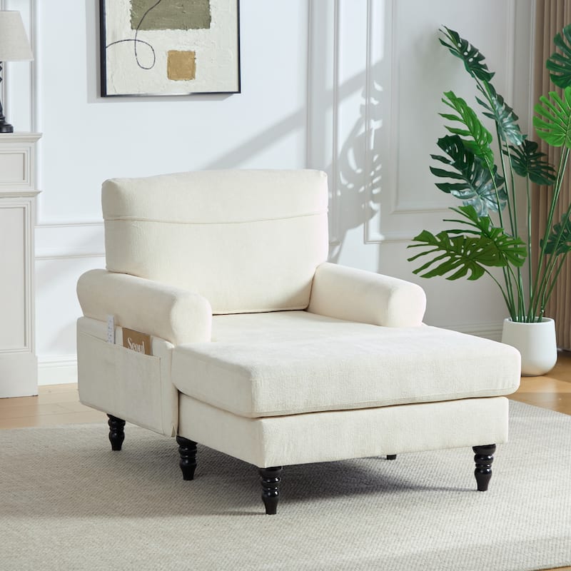 HOMEFUN Chenille Upholstered Wood Frame Recliner Single Sofa with Comfortable Armrests