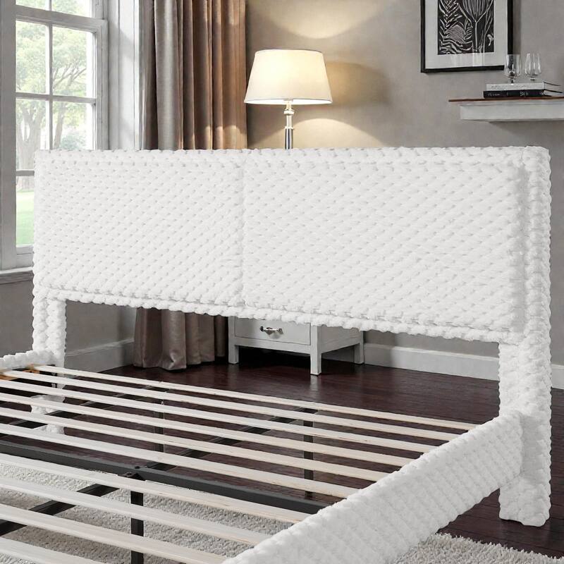 Modern Plush Upholstered Bed with Soft Padded Backrest, Solid Wood Frame & Rounded Safety Design, Queen/King