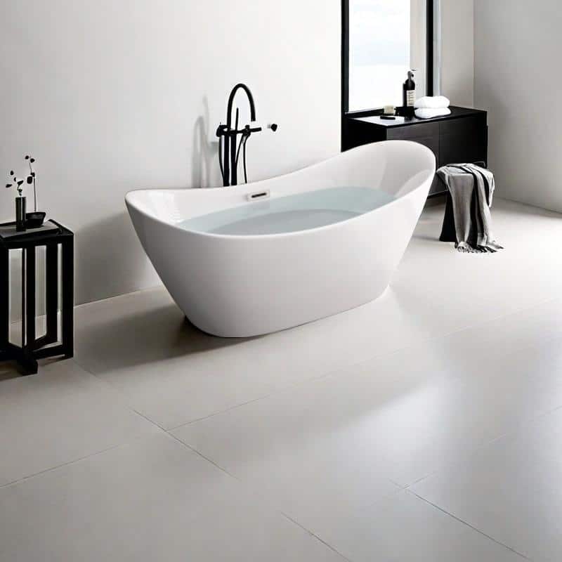 67 in. Luxury Freestanding Acrylic Soaking Spa Tub, Modern Flatbottom Oval Design in White - White - 67*30*26 inchs