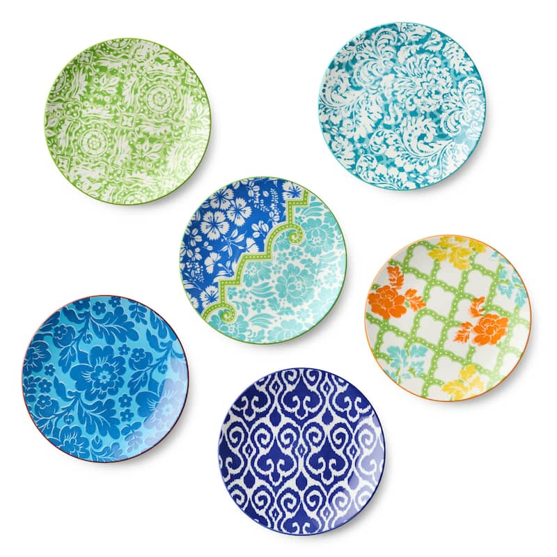 Certified International Pavillion 8.75" Salad/Dessert Plates, Set of 6 Assorted Designs - 8.75"L x 8.75"W x 1.00"H