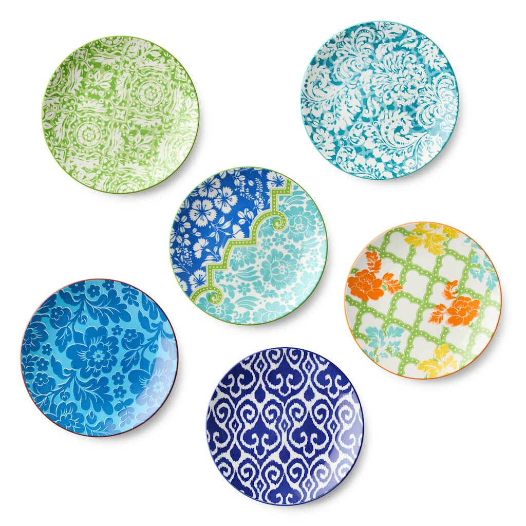 Certified International Pavillion 8.75" Salad/Dessert Plates, Set of 6 Assorted Designs - 8.75"L x 8.75"W x 1.00"H