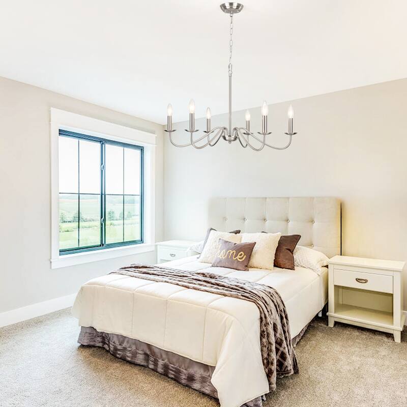 6-Light Rustic Farmhouse Simple Candle Chandelier for Bedroom, Kitchen, Living Room and Foyer