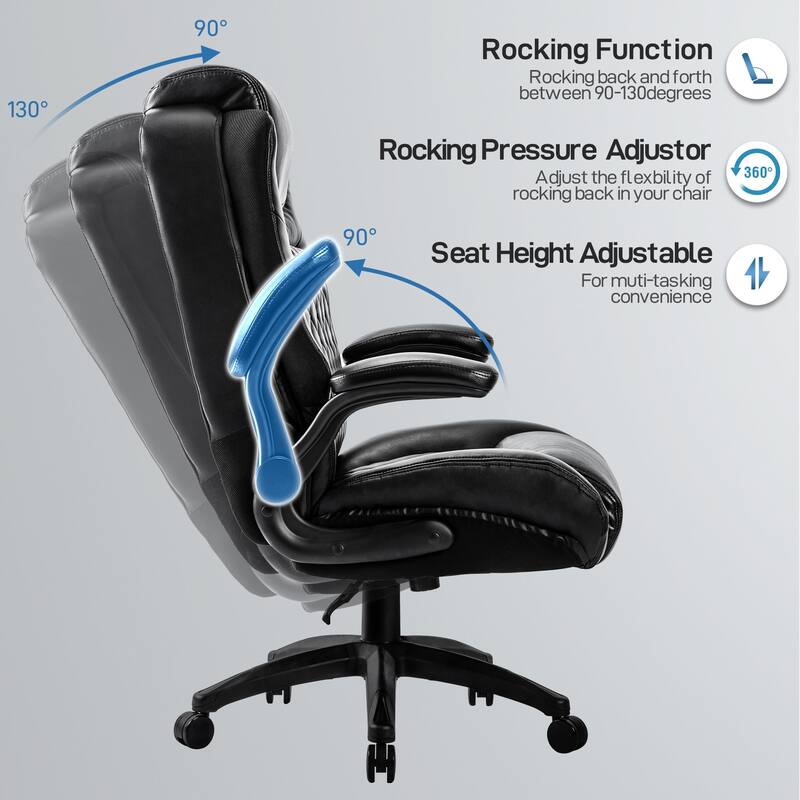 360°Swivel High Back Ergonomic Leather Office Chair, 400lbsHeavy Duty