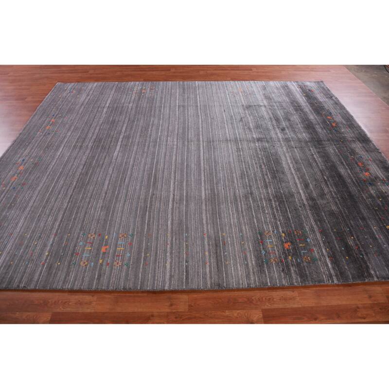 Hand Knotted Oriental 100% Wool Carpet Tribal Tribal Greys & Charcoal Gabbeh Area Rug - 10' 0'' X 7' 10''