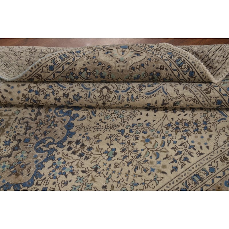 Ivory Tabriz Persian Area Rug Hand-Knotted Wool Carpet - 6'3"x 9'5"