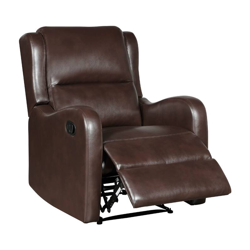 Kim Manual Recliner Chair with Tab Pull, Dark Brown Faux Leather
