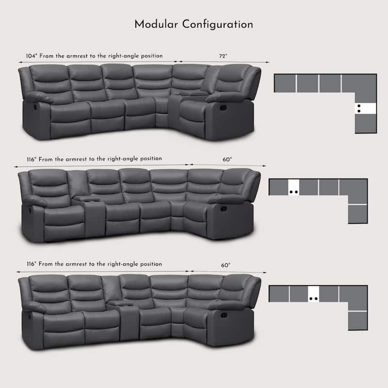 94'' Manual Reclining Modular Sectional Couch with 1 Console & 2 Cup Holders, Living Room/Office