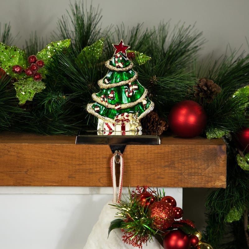 Decorated Christmas Tree Metal Stocking Holder - 6"