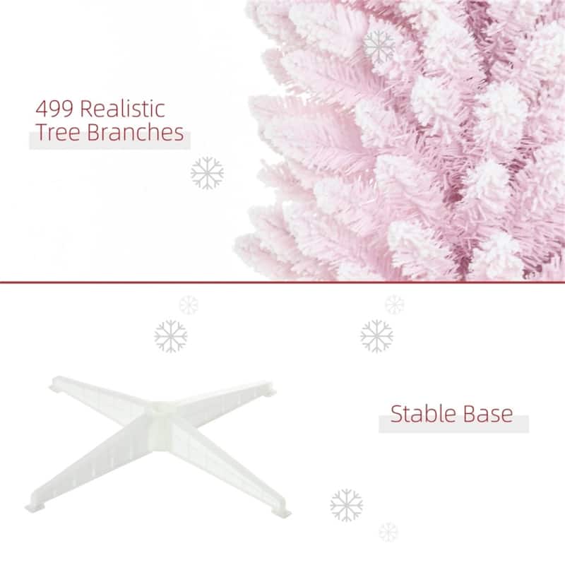 82.75" Tall Pink Indoor Christmas Tree with 499 Tips Snow-Flocked Lush for Holiday Home Decor - 25.5" Dia x 82.75" H