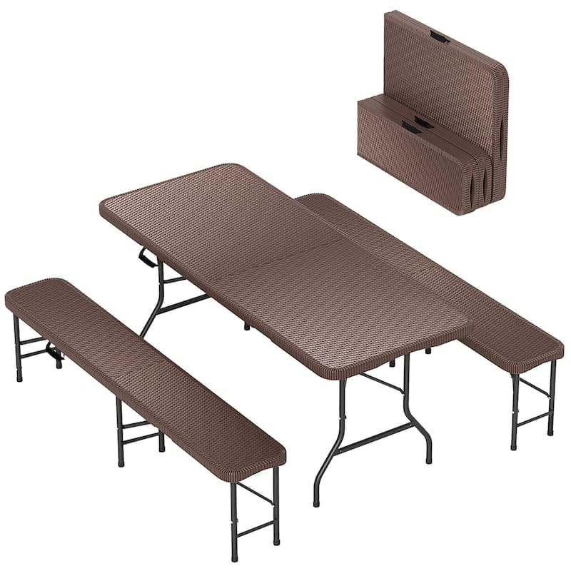Gymax 3 Piece Folding Picnic Table Set w/ 6 ft Table & 2 Benches for