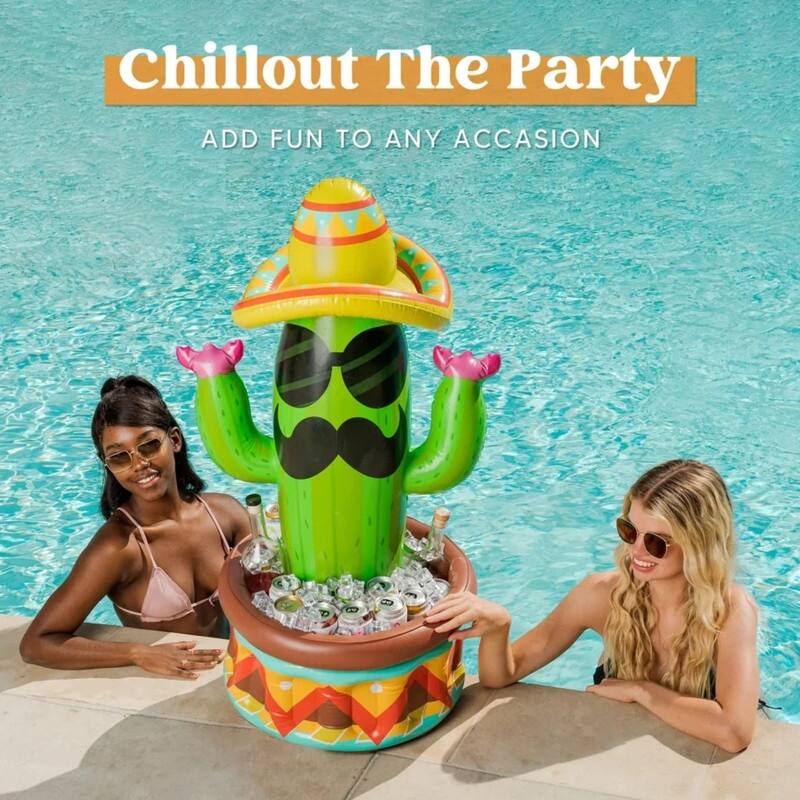 36 inches in Length Green PVC 36" Inflatable Cactus Cooler with Sombrero Hat - 2 x 9 x 10