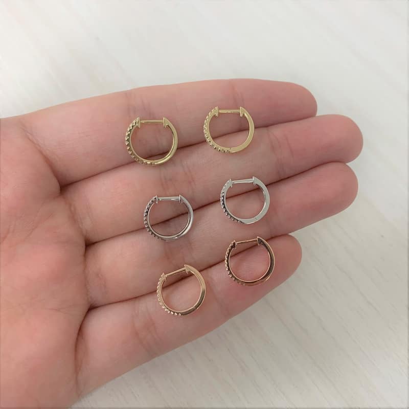 Joelle Collection Half-a-Pair Huggie Small Thin Hoop Earring 0.04 cttw. 14K Gold - Perfect for Second Hole - 12mm