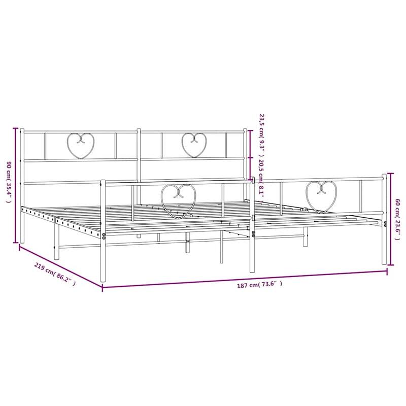 vidaXL California King Metal Bed with Headboard, White, No Mattress - 86.2" x 73.6" x 35.4"