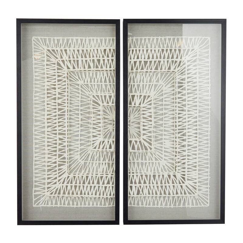 White Paper Handmade 3D Origami Geometric Shadow Box with Black Frame (Set of 2)