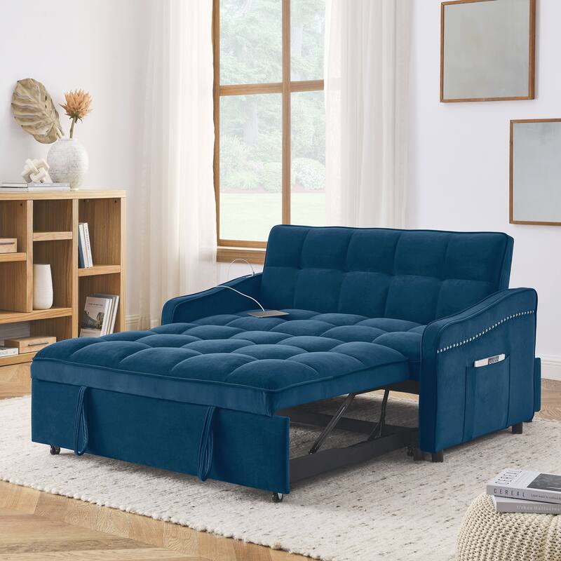 Loveseats Sofa Bed with Pull-out Bed,Adjsutable Back and Two Arm Pocket