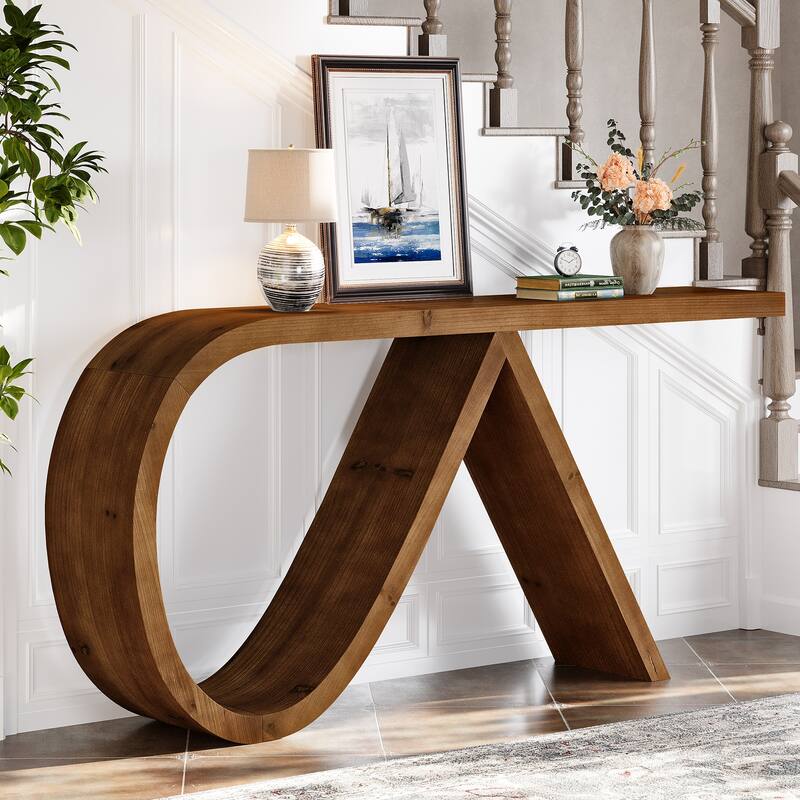 57" Solid Wood Console Table for Living Room, Farmhouse Couch Table Behind Sofa - 57.08" L x 11.81" W x 31.5" H