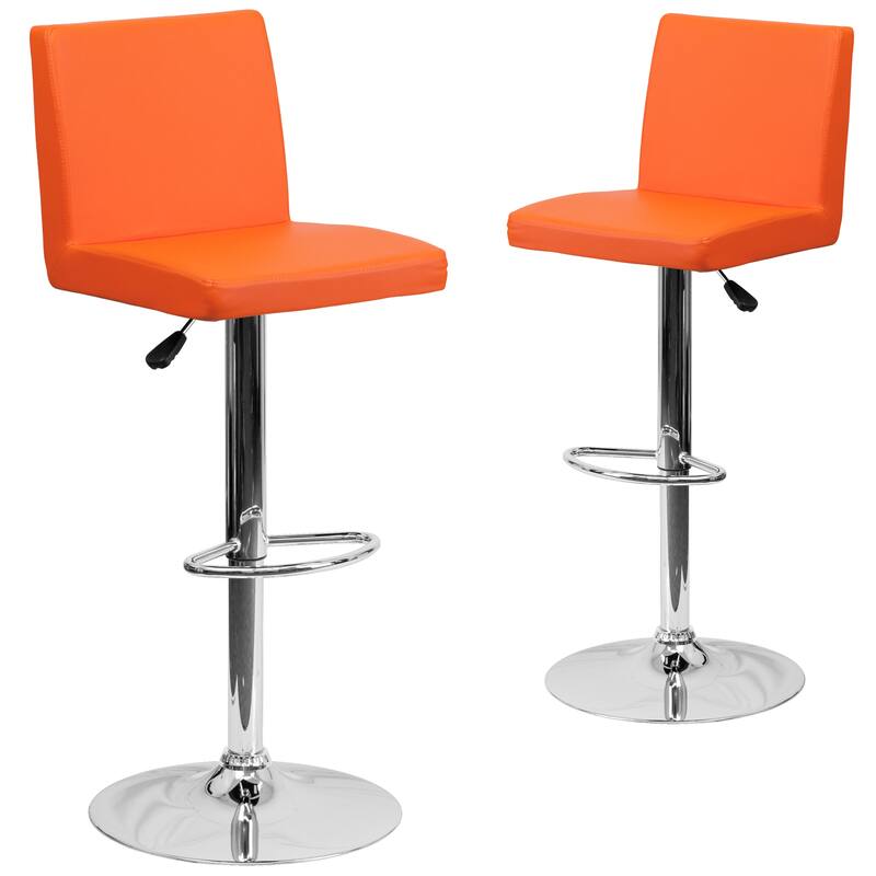 2 Pack Contemporary Adjustable Height Barstool with Panel Back and Chrome Base