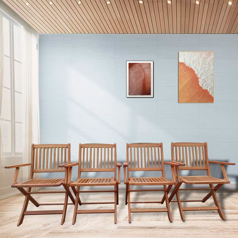 Teak Outdoor Folding Chairs Set of 4 Reading Chair Accent Chair Coffee Chair Reception Chair Side Chair