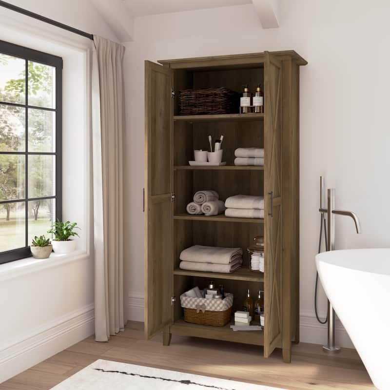 Key West Tall Bathroom Cabinet with Doors & Shelves by Bush Furniture