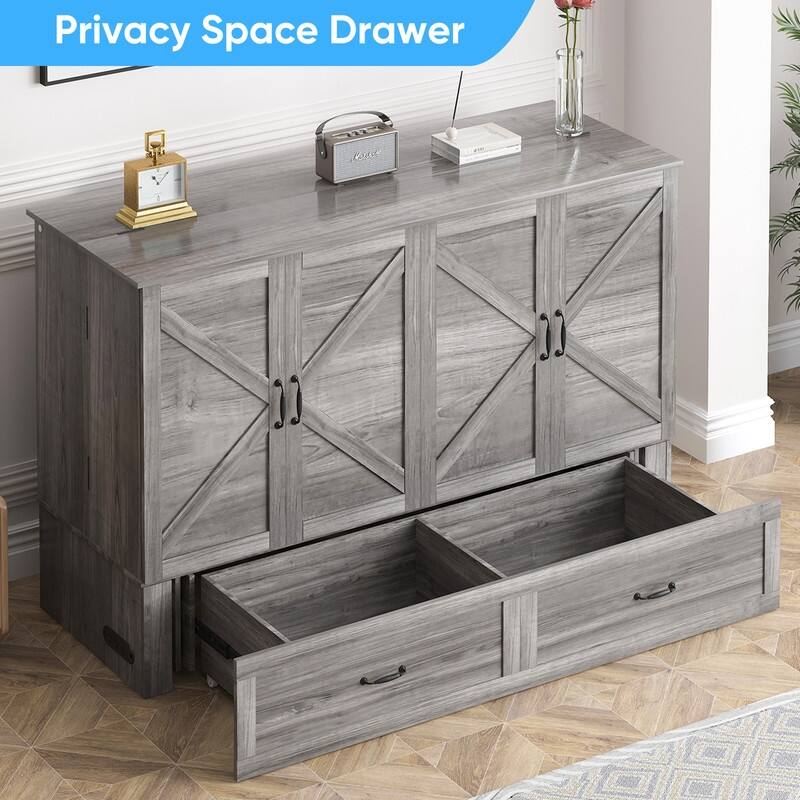 Mixoy Modern Queen Size Murphy Bed Chest with USB ports & Storage Drawers, No Mattress