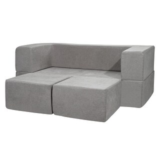 Grey Chenille Kids Modular Couch with Foam Blocks and Safe Zippers - 39.37” L x 39.37” W x 7.87” H