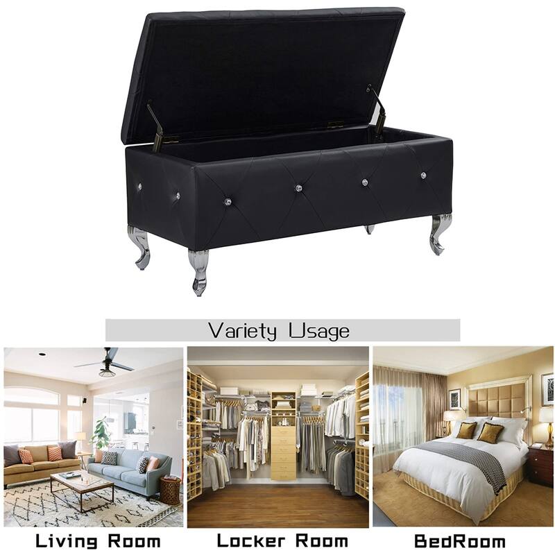 Luxury Storage Ottoman Bench, PU Upholstered Flip Top Ottoman
