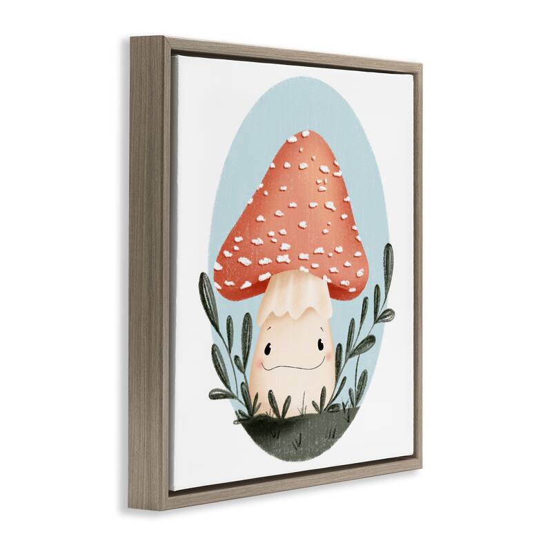 Stupell Smiling Mushroom In Nature Framed Floater Canvas Wall Art Design By Sarah Hickman