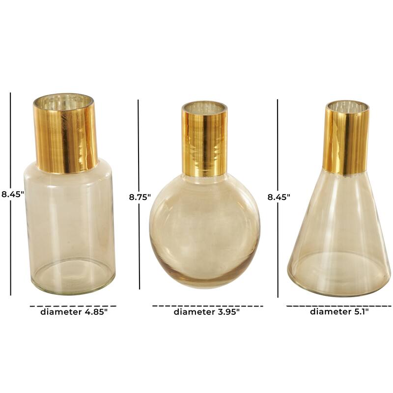 Glass Handmade Tinted Vase with Gold Rim - Set of 3 Blue or Gold - Roche River Decor