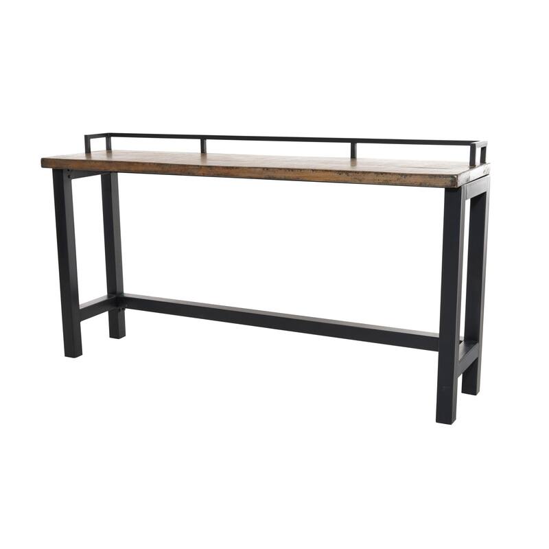 Fyan Counter Table w Rails, Black Iron Base, 71 Inch Rectangular Top