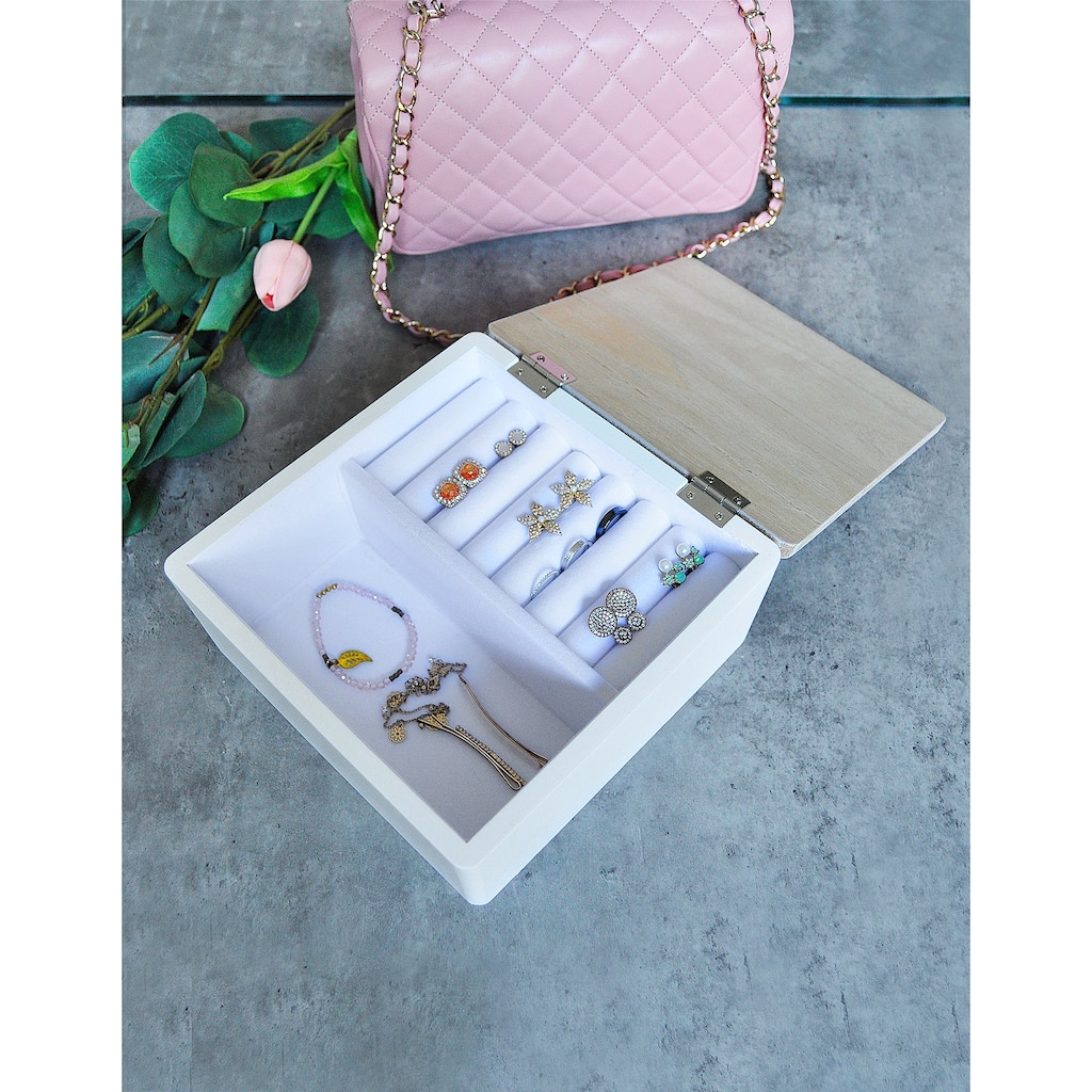 Rae Dunn White Jewelry Box with Natural Lid - Jewels