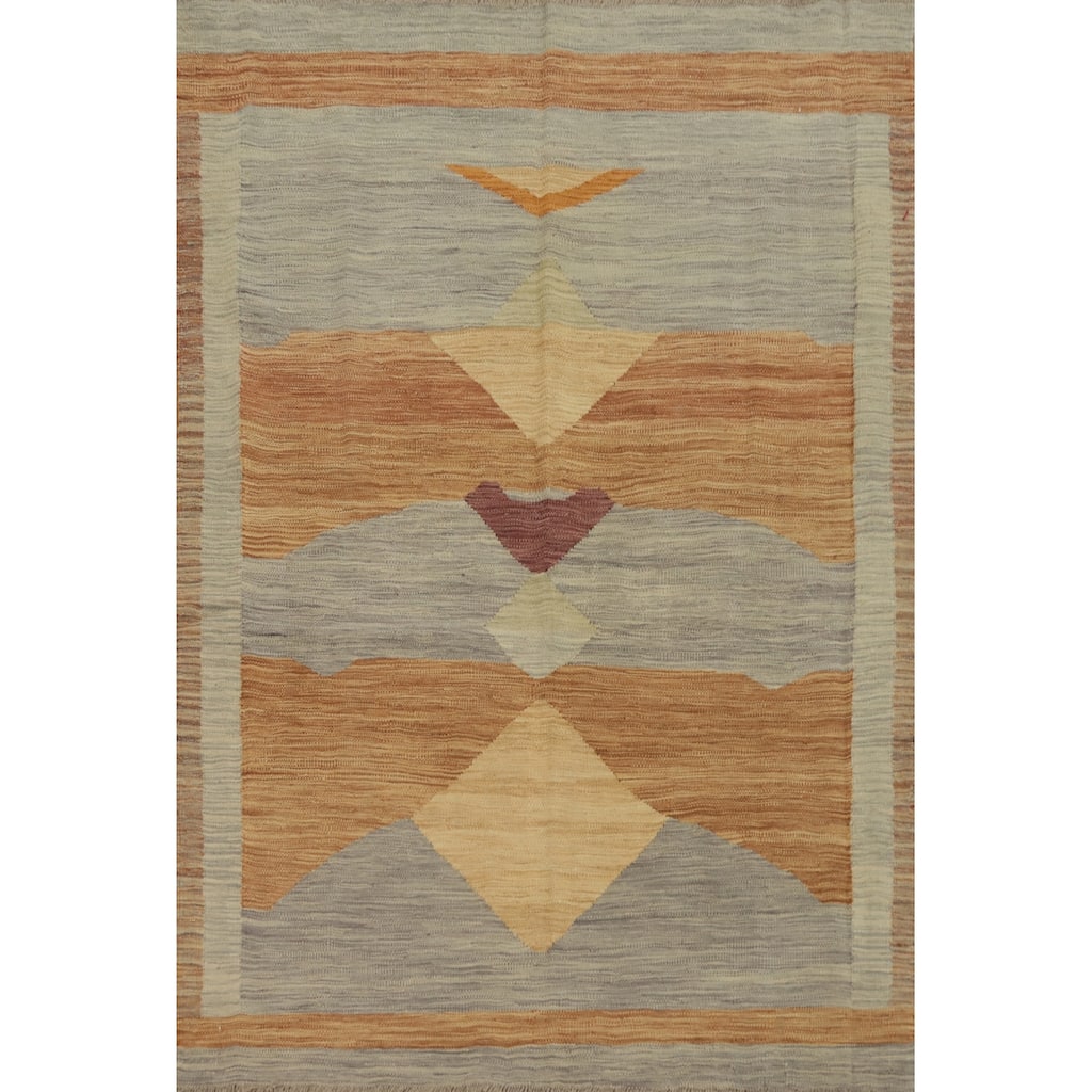 Hand Woven Oriental 100% Wool Carpet Southwestern Tribal Multi-Colored Kilim Area Rug - 6' 8'' X 5' 0''