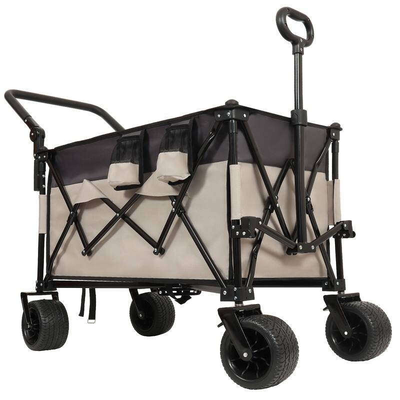 Versatile Push-Pull Folding Wagon Cart – Features 360° Rotating Handle & All-Terrain Wheels, Heavy-Duty Adjustable Design .